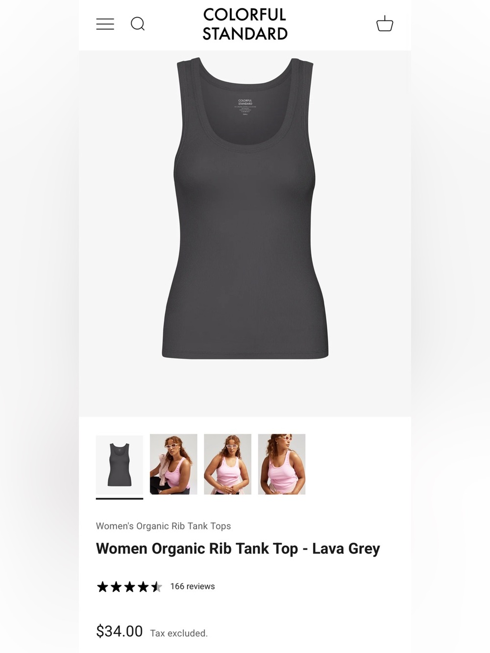 Colorful Standard Women’s Organic Rib Tank Top - Lava Grey